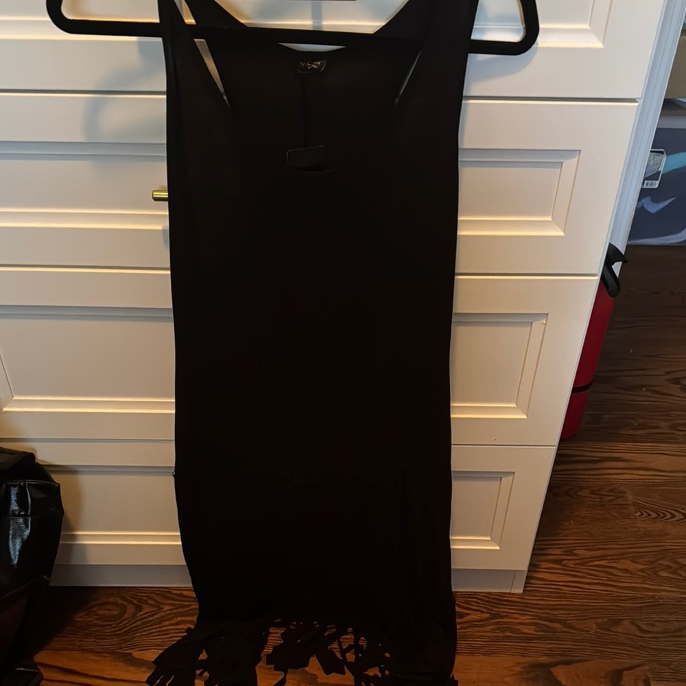 Black Sleeveless Dress with Fringe